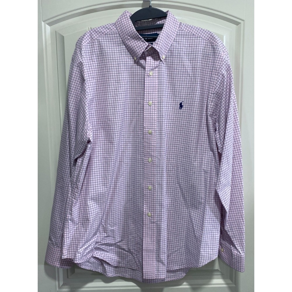 Ralph Lauren Dress Shirt Mens 16.5 34/35 Pink Gingham Classic Fit Button Down